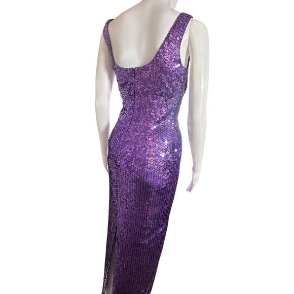 Vtg Y2K Papell Boutique Evening Purple Sequin Column Babydoll Waist Gown Sz 4 - Picture 4 of 16